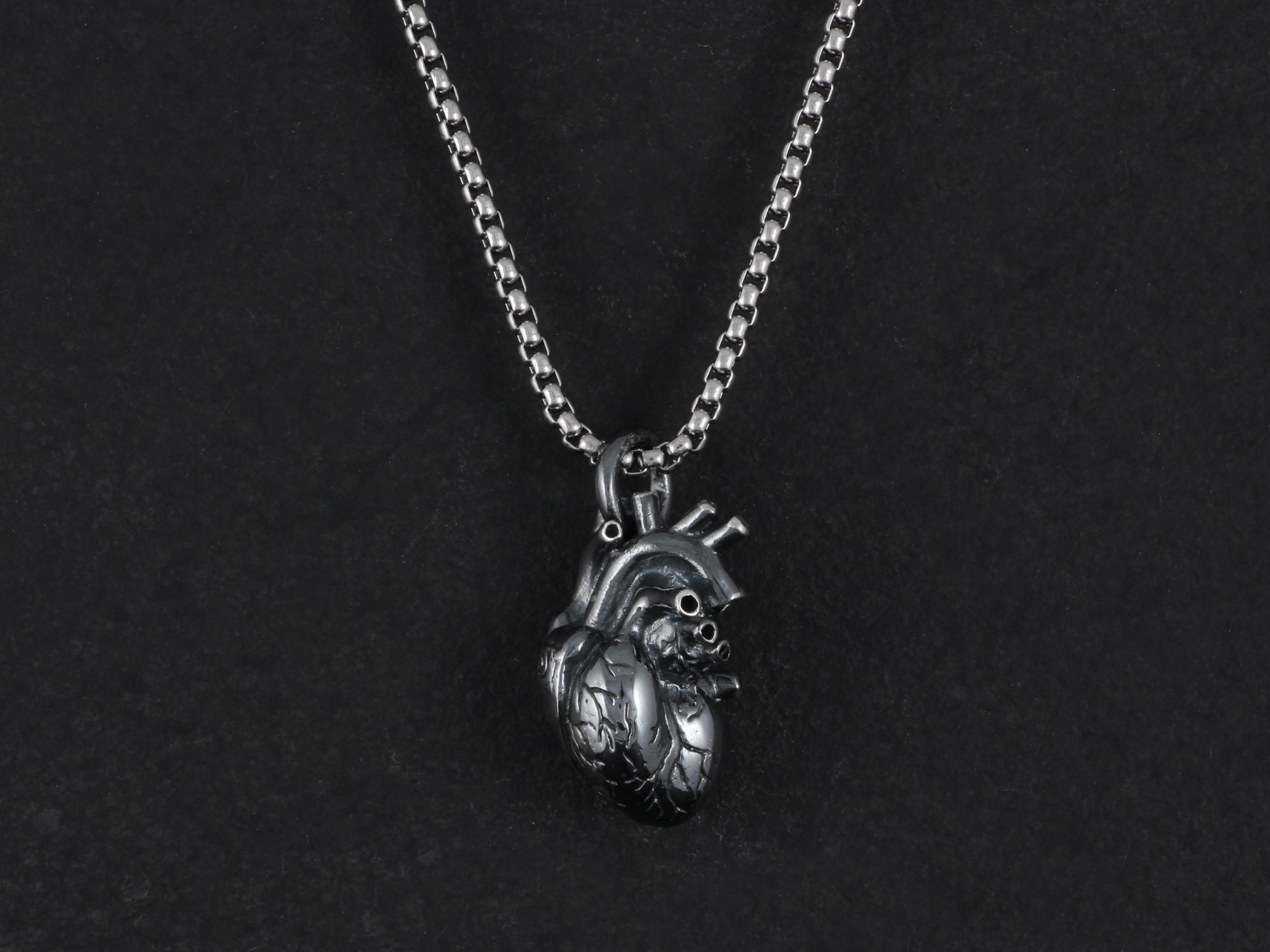 Sterling Silver Black Anatomical Heart Necklace