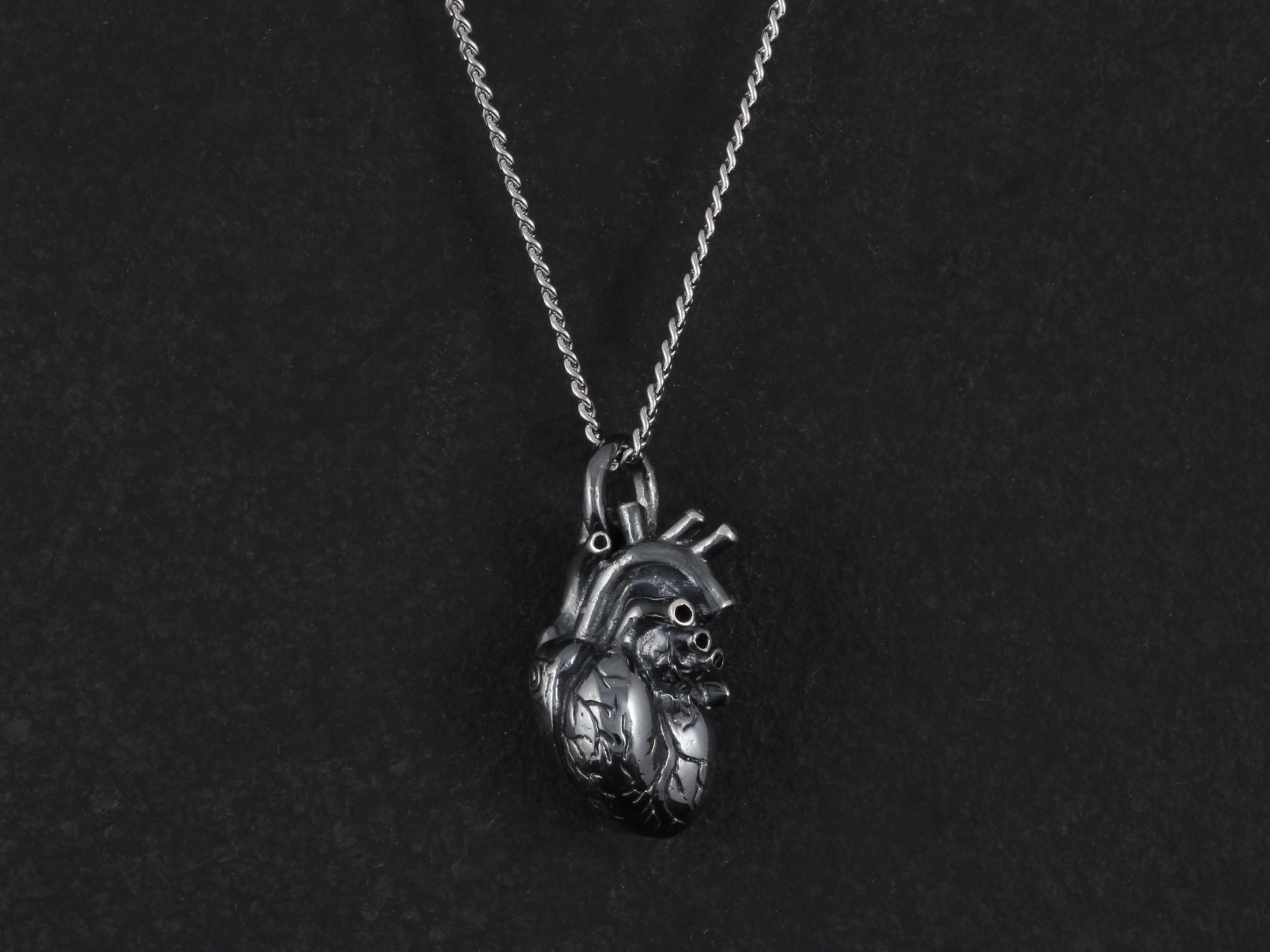 Sterling Silver Black Anatomical Heart Necklace