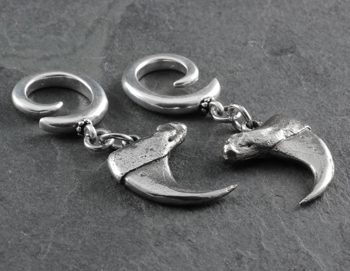 Cougar Claw Gauged Spiral Earrings - Silver