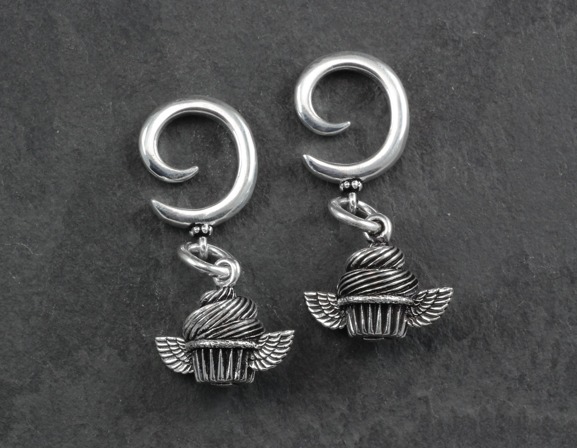 Cupcake Gauged Spiral Earrings - Silver