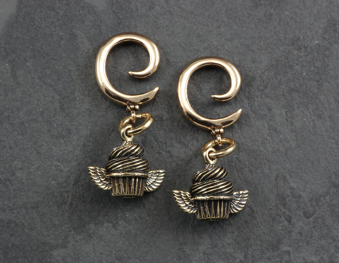 Cupcake Gauged Spiral Earrings - Bronze