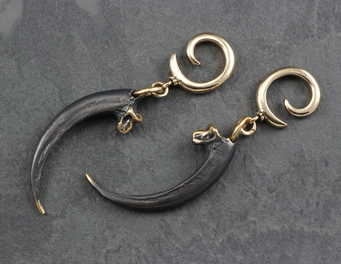 Golden Eagle Talon Gauged Spiral Earrings - Bronze