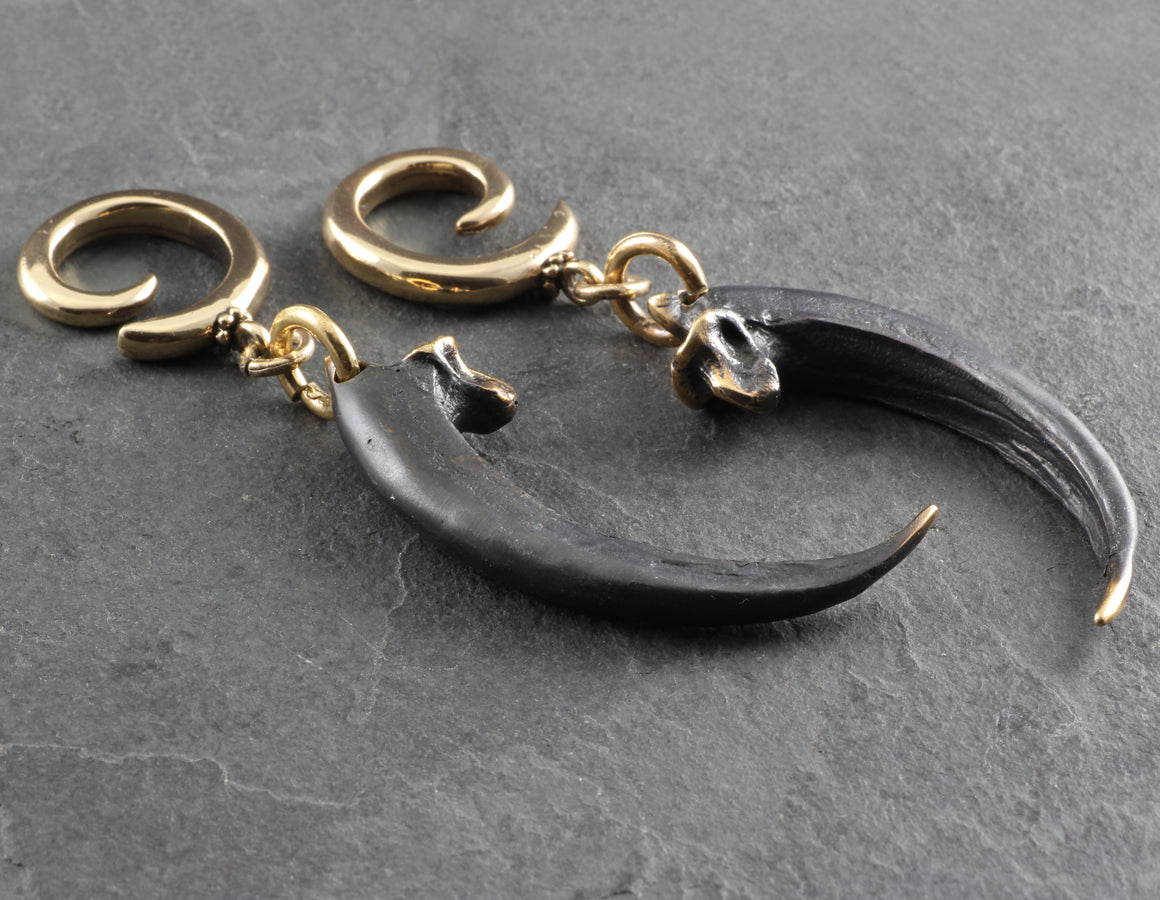 Golden Eagle Talon Gauged Spiral Earrings - Bronze