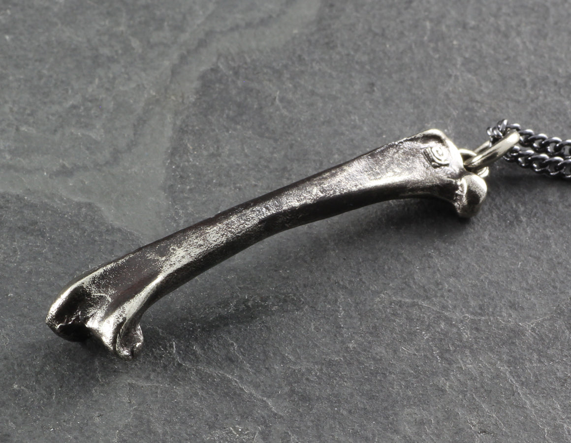 Raven Femur Bone Necklace - Silver