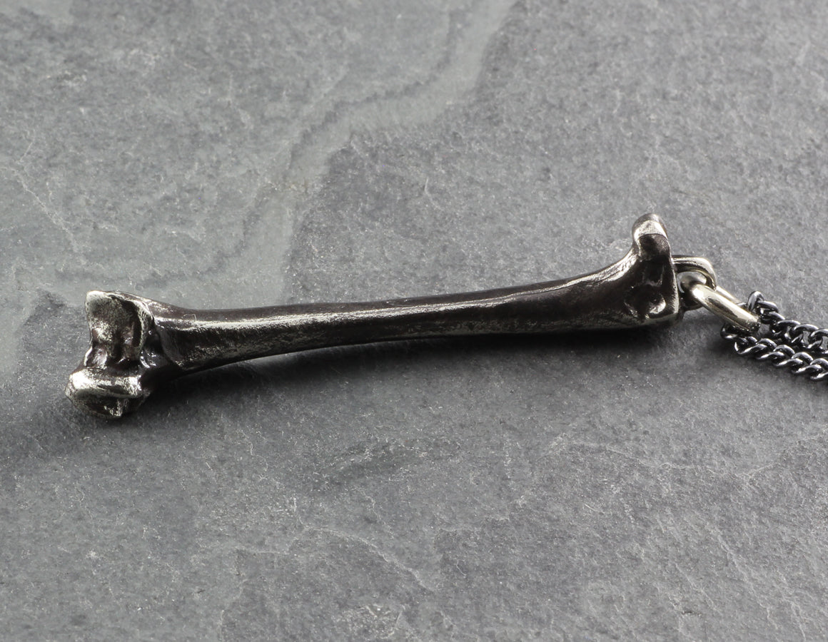 Raven Femur Bone Necklace - Silver