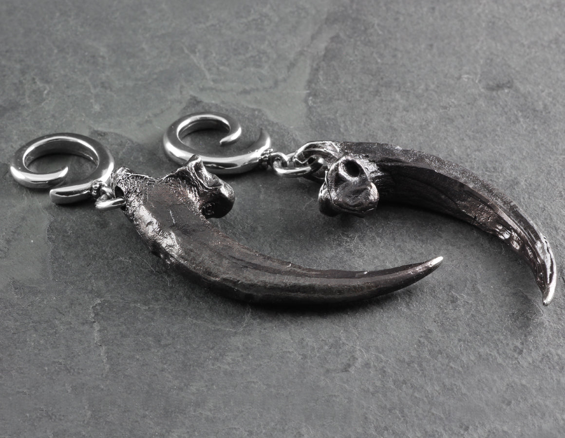 Harpy Eagle Talon Gauged Spiral Earrings - Silver