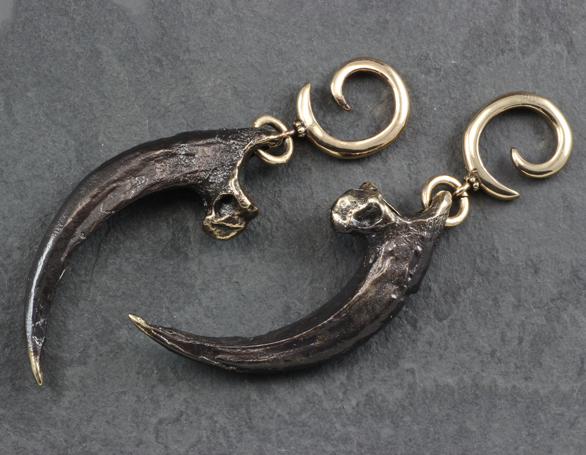 Harpy Eagle Talon Gauged Spiral Earrings - Bronze