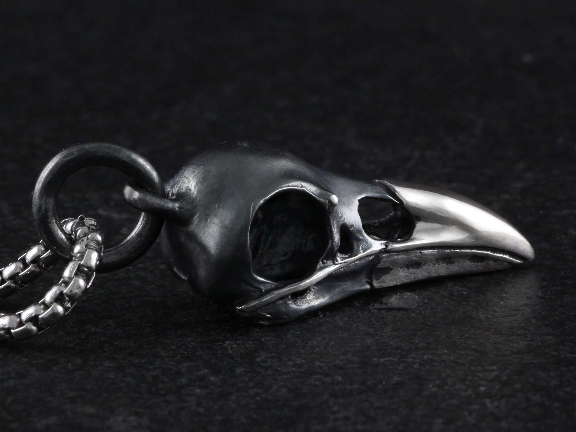 Sterling Silver Raven Skull Necklace