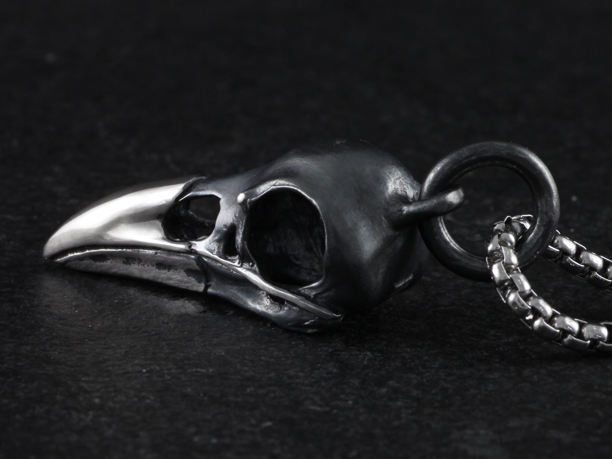 Sterling Silver Raven Skull Necklace