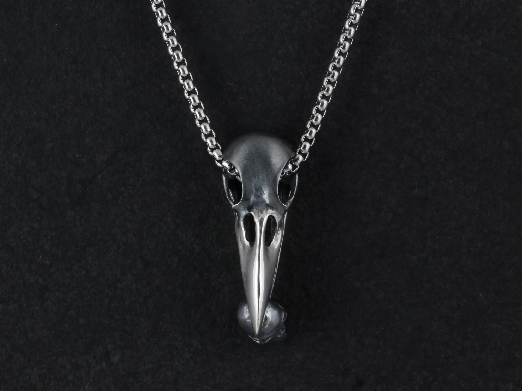 Sterling Silver Raven Skull with Human Skull Necklace