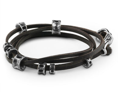 Shark Vertebrae Leather Bracelet in Silver - shown on brown leather