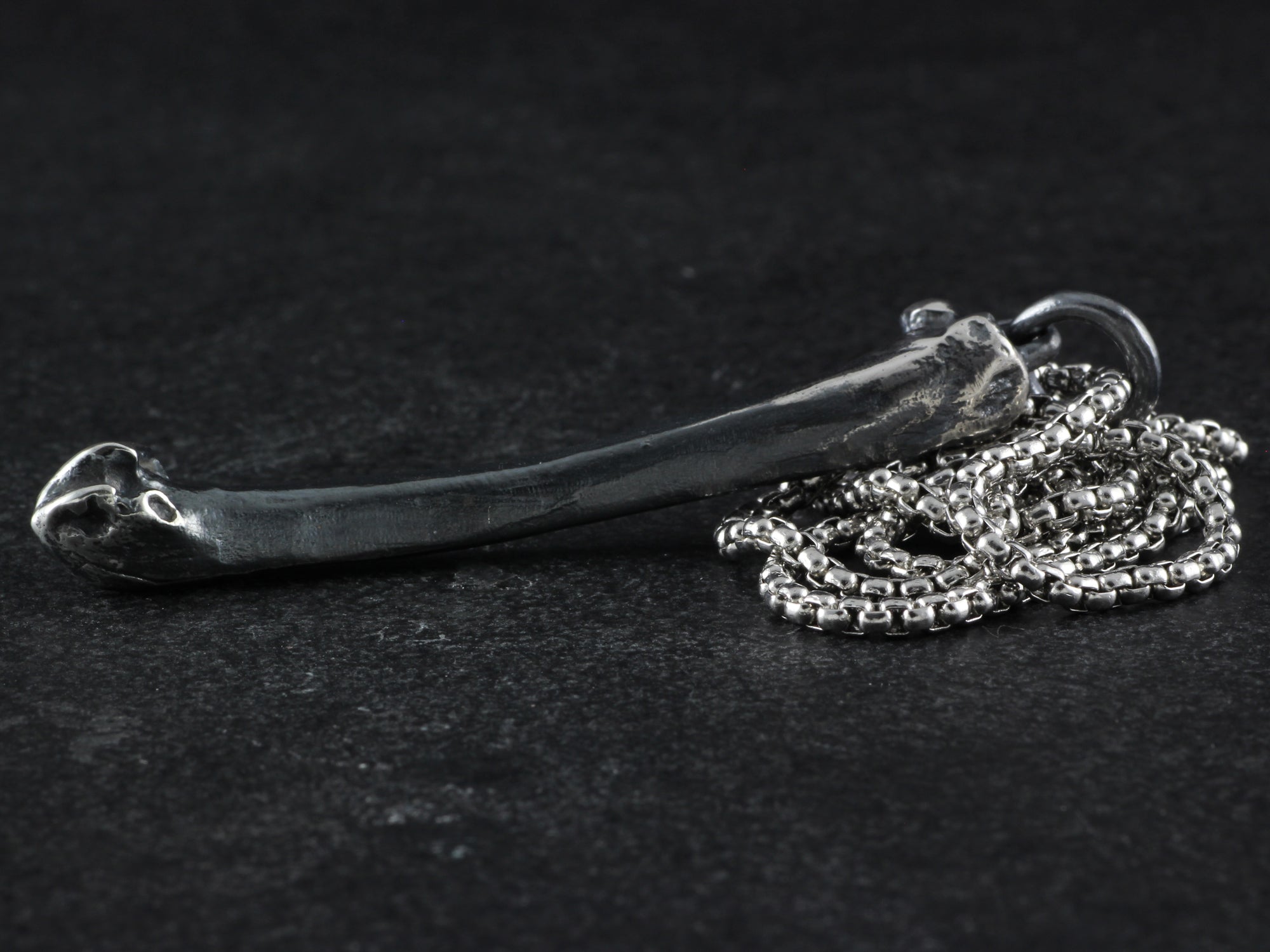 Sterling Silver Raven Femur Necklace