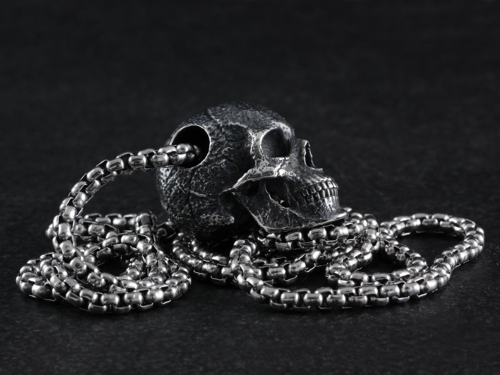 Sterling Silver Human Skull Necklace