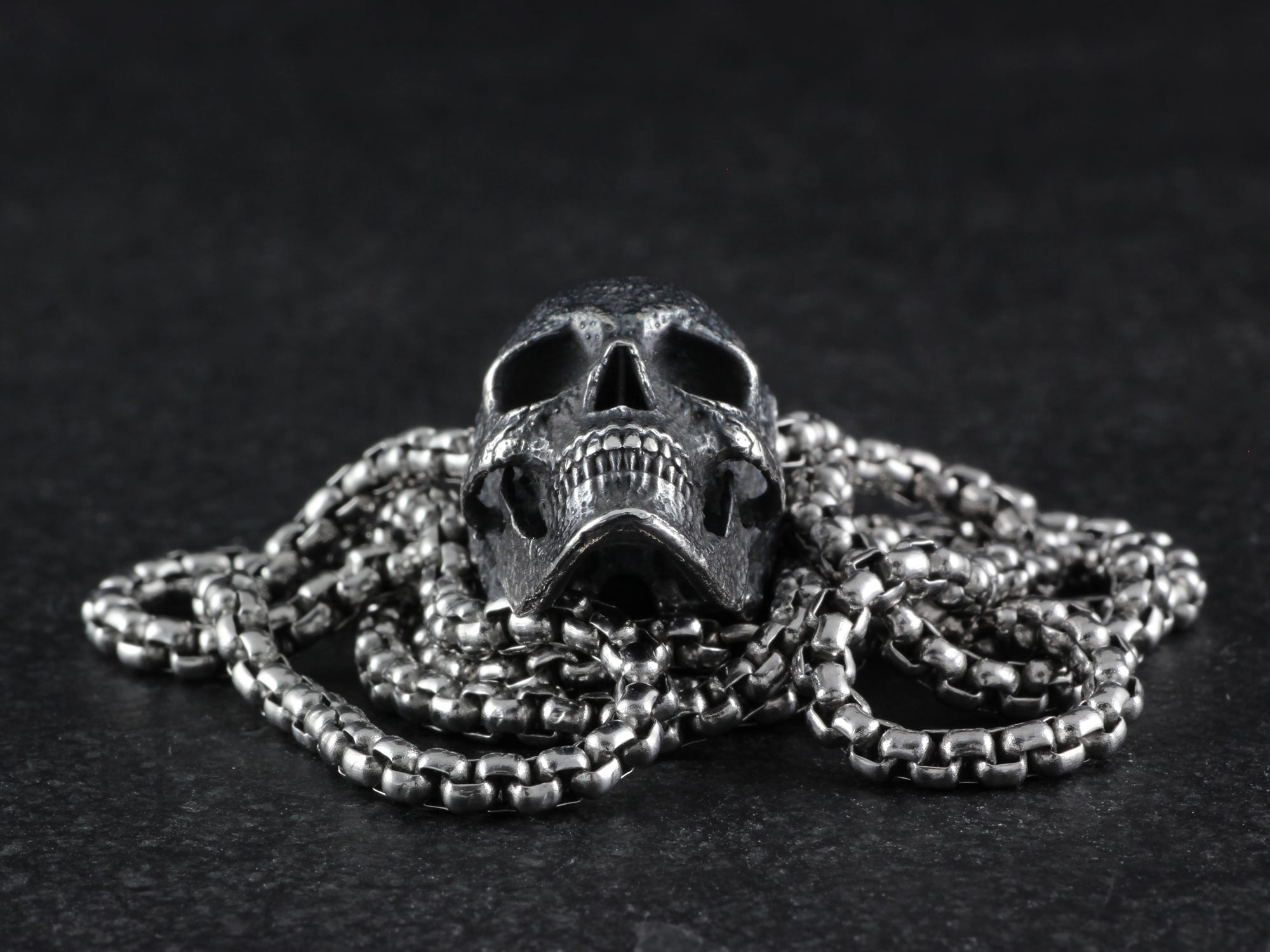 Sterling Silver Human Skull Necklace