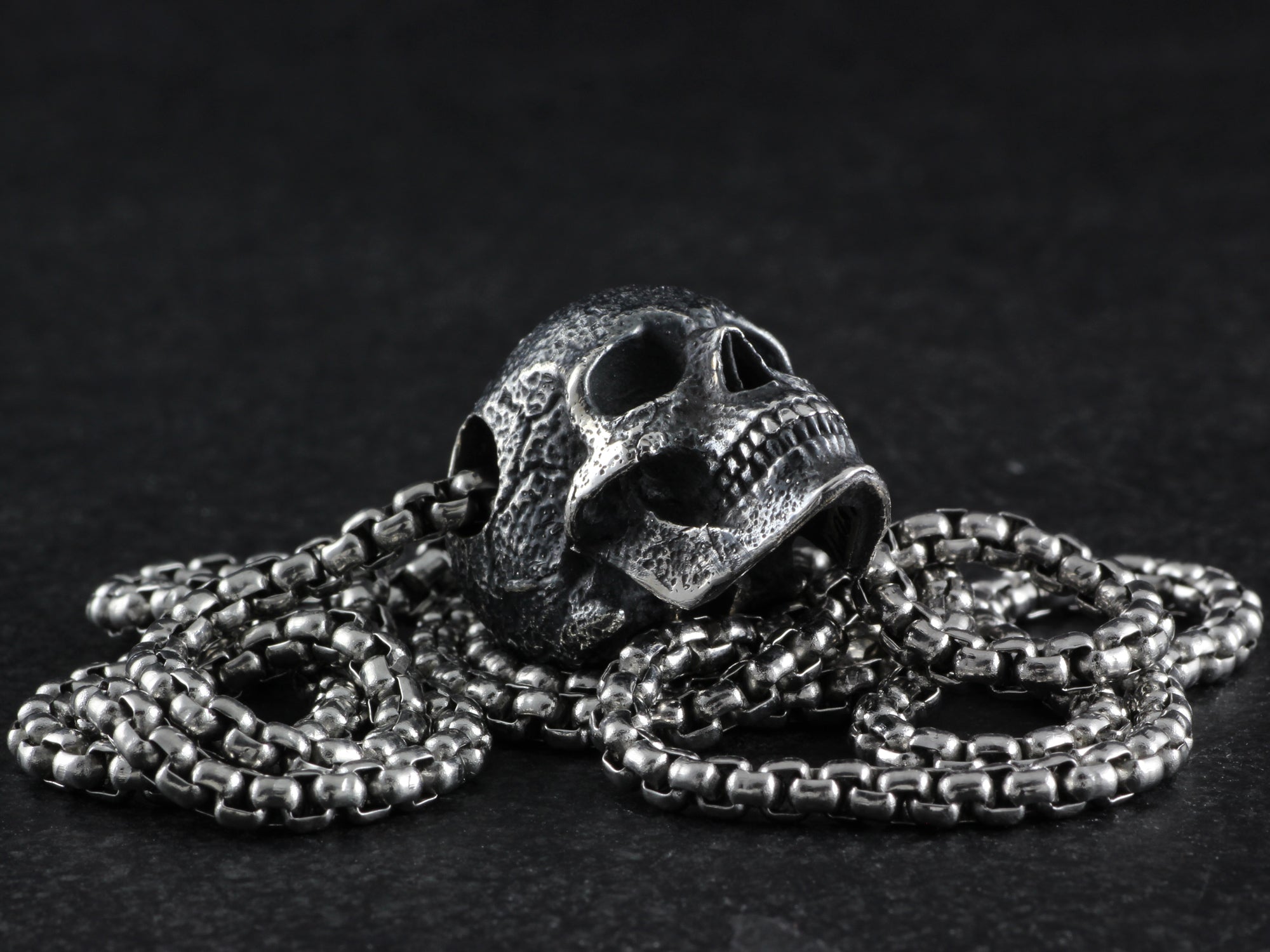 Sterling Silver Human Skull Necklace