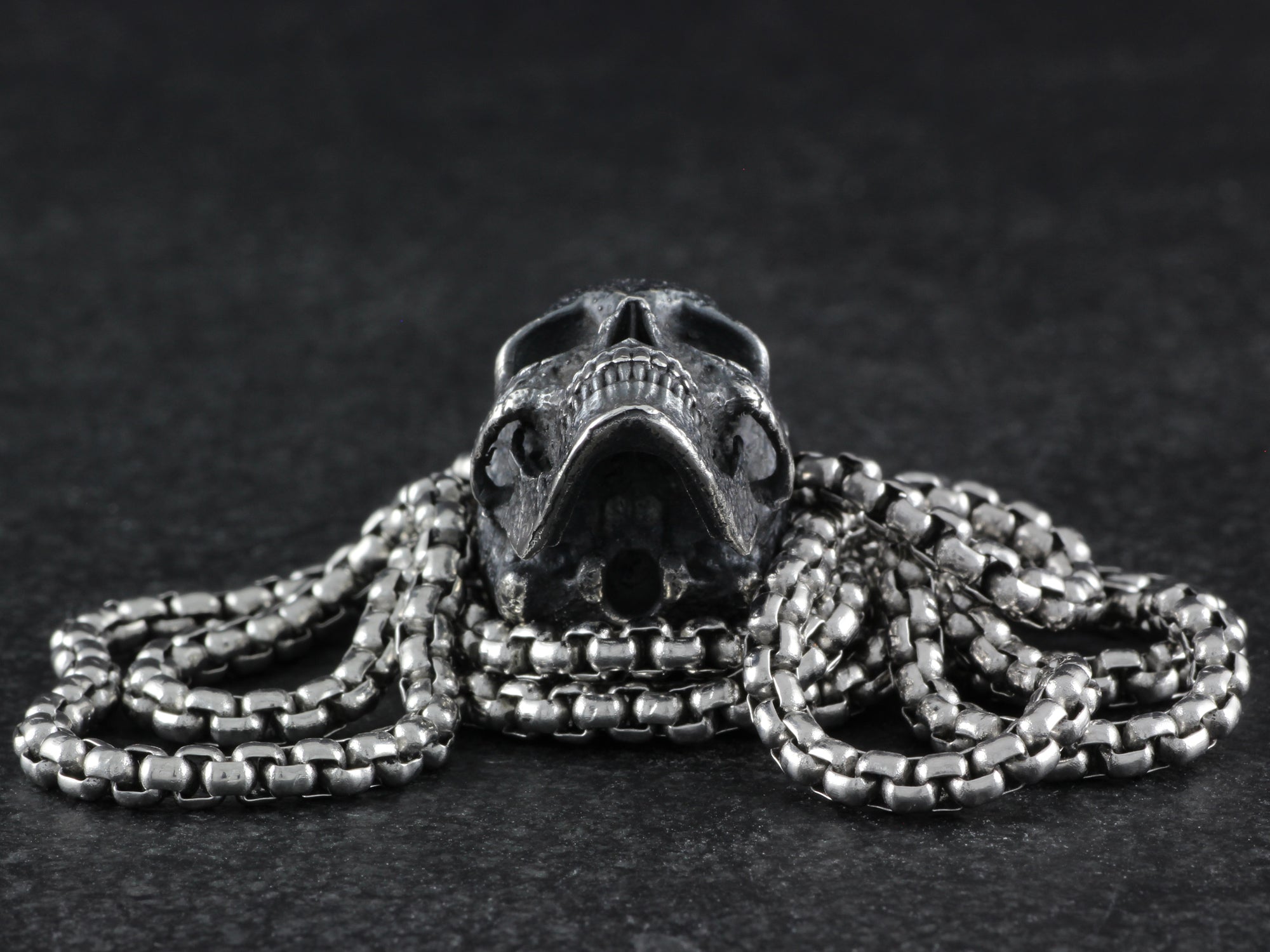 Sterling Silver Human Skull Necklace