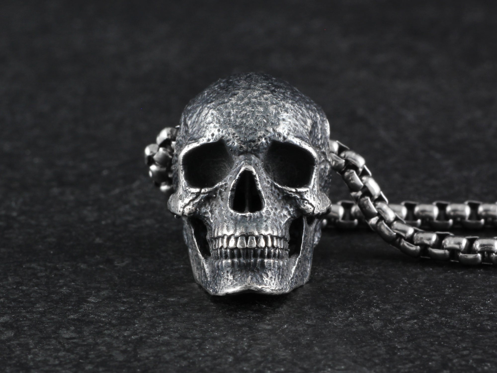 Sterling Silver Human Skull Necklace