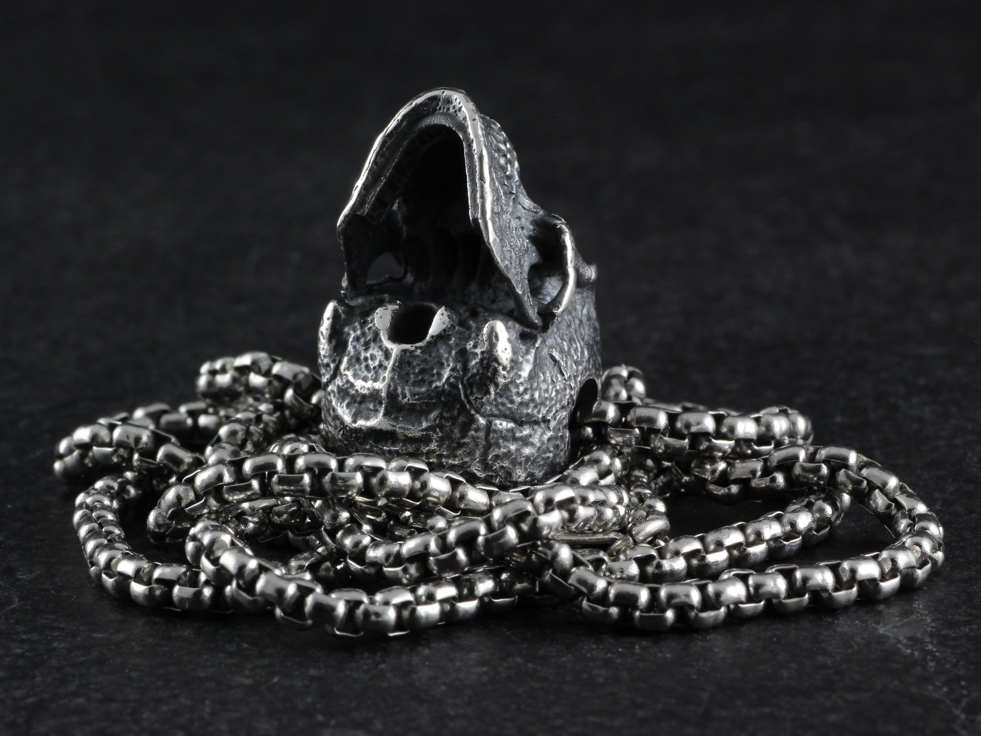 Sterling Silver Human Skull Necklace with 10k Gold & Diamond