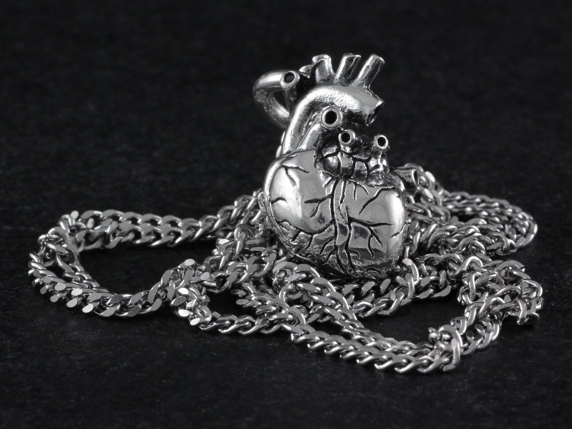 Sterling Silver Anatomical Heart Necklace - Small