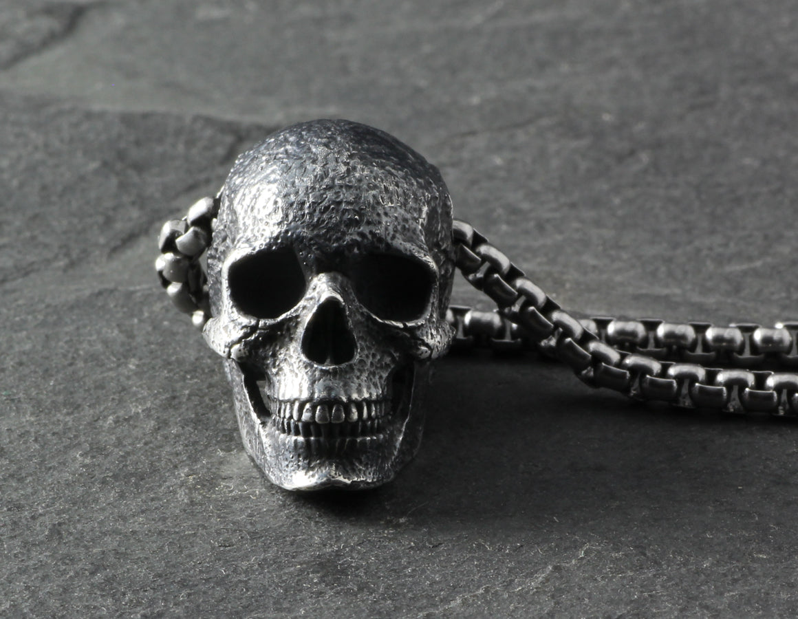 Human Skull Necklace in Sterling Silver