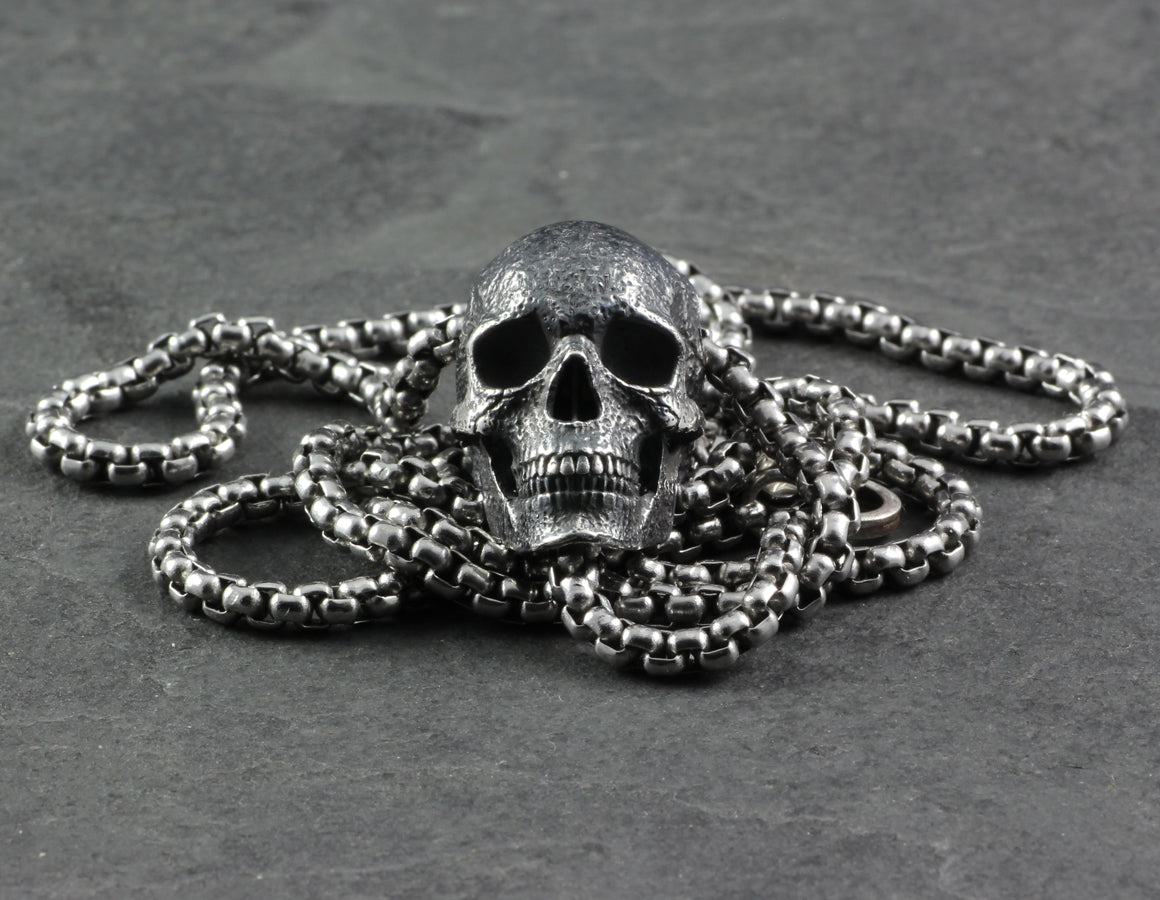 Sterling Silver Human Skull Necklace