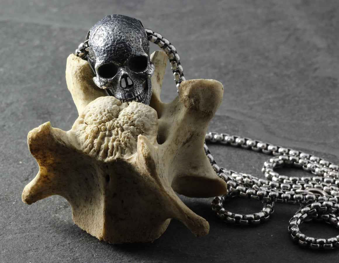 Sterling Silver Human Skull Necklace