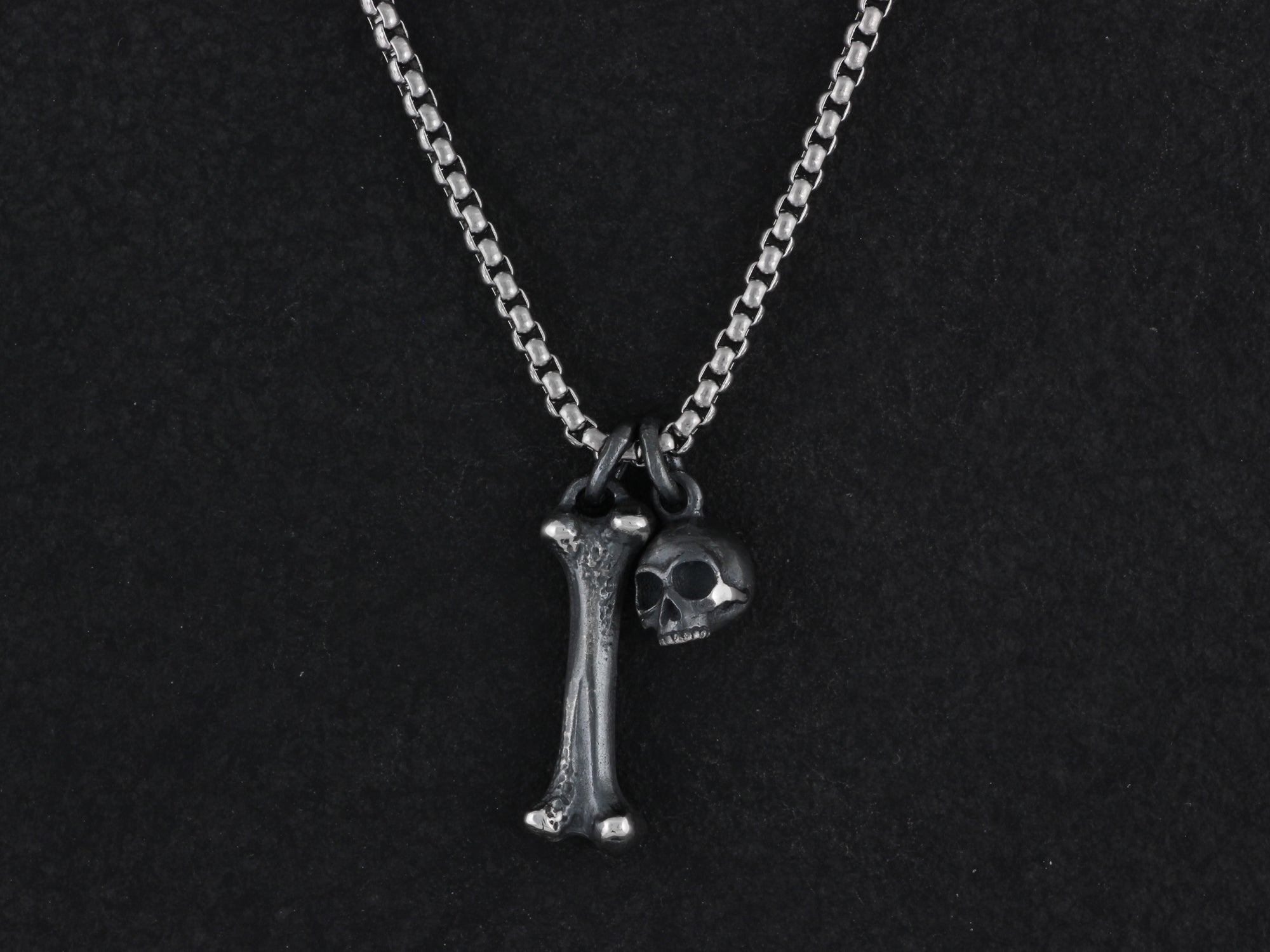 Sterling Silver Tiny Skull & Bone Necklace