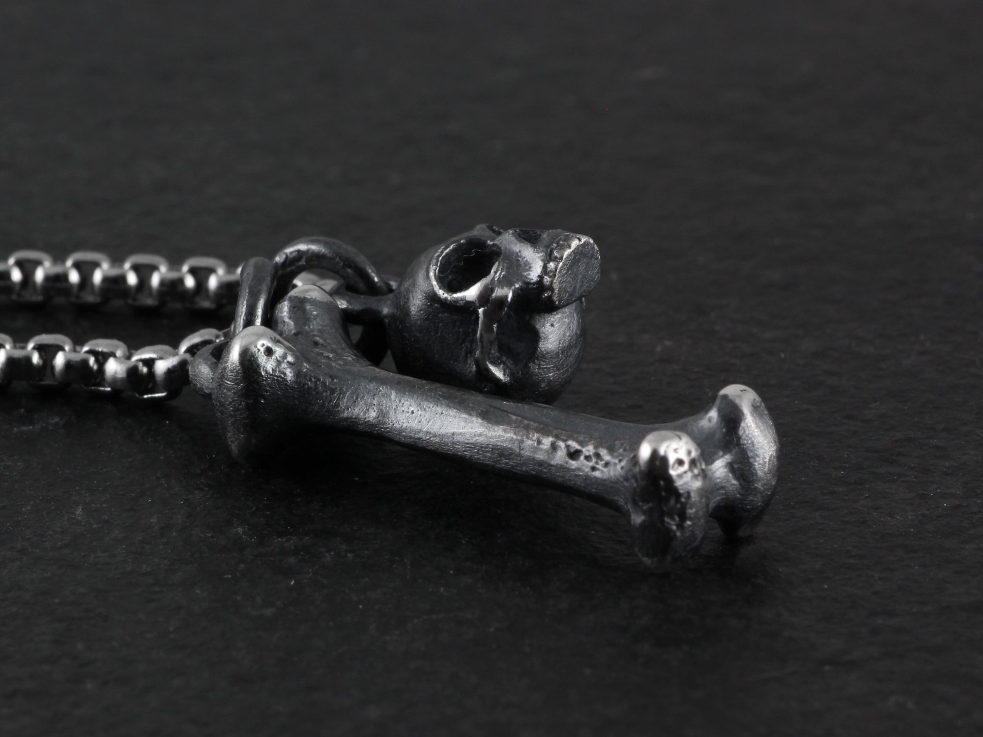 Sterling Silver Tiny Skull & Bone Necklace