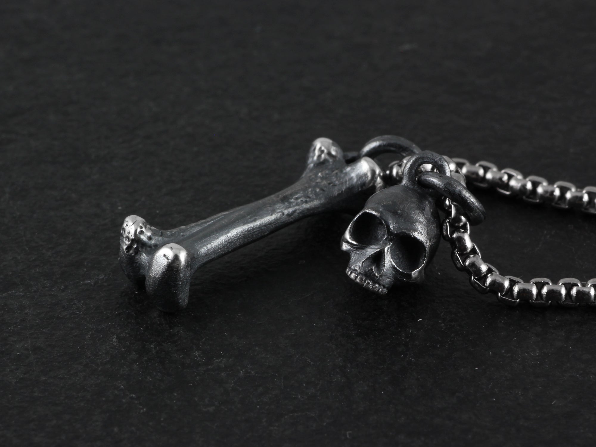 Sterling Silver Tiny Skull & Bone Necklace