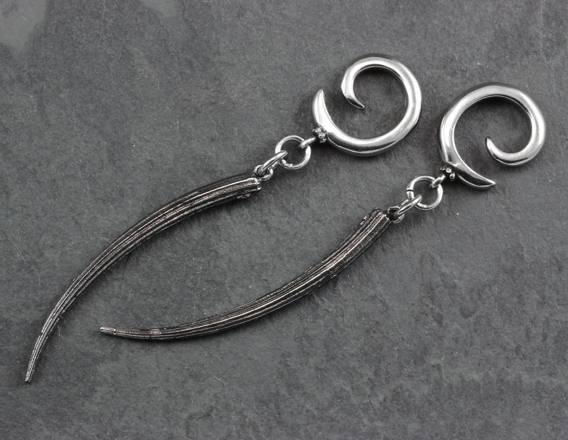 Tusk Shell Gauged Spiral Earrings - Silver