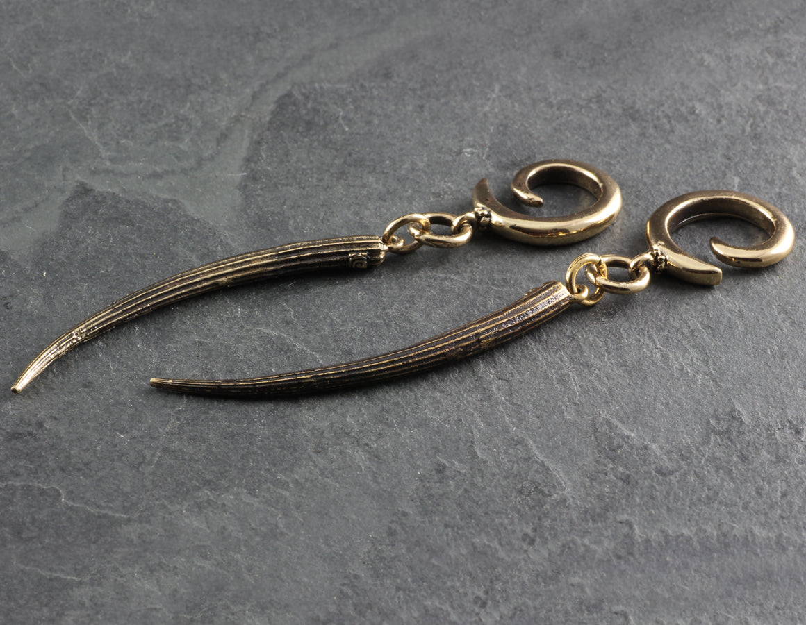 Tusk Shell Gauged Spiral Earrings - Bronze