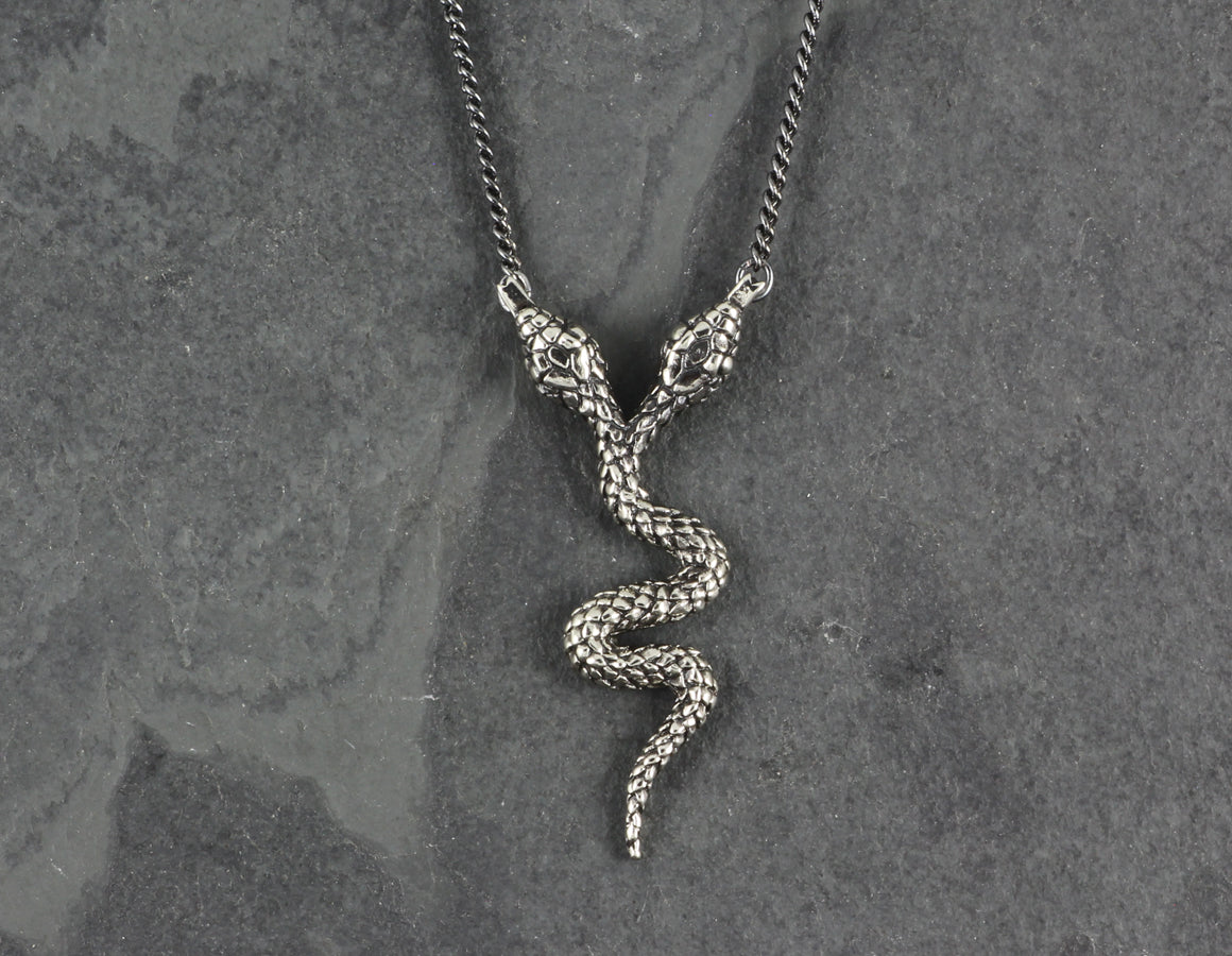 Two-Headed Snake Necklace - Silver