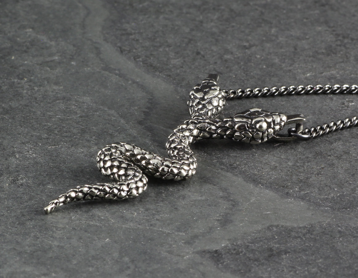 Two-Headed Snake Necklace - Silver