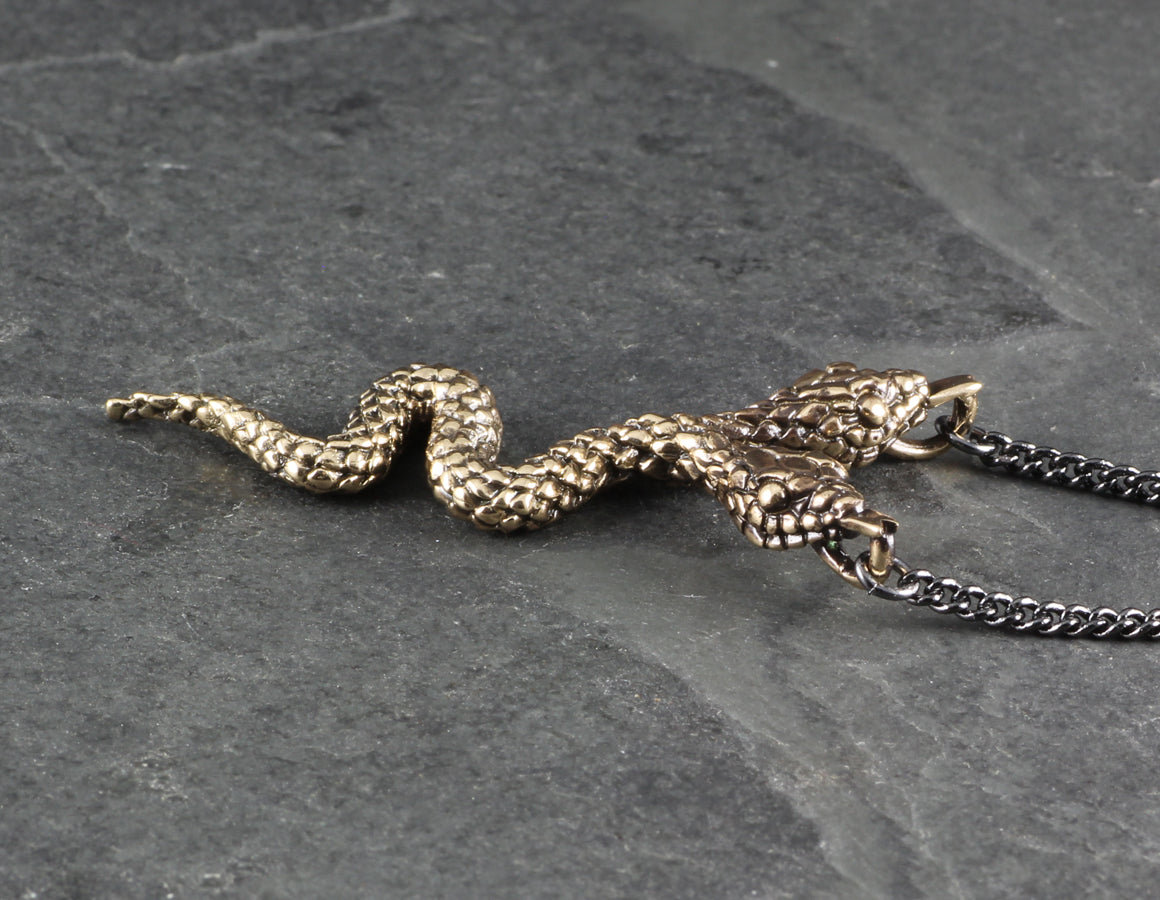 Two-Headed Snake Necklace - Bronze